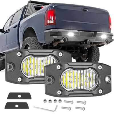 Black Flush Mount Flood Diffused LED Backup Light Pair 4inch 40W Work Lights 12V