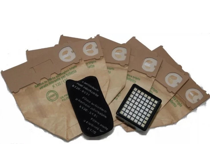 FOLLETTO KIT PER VORWERK Vk 130 131 Kit 6 sacchetti-Filtro Hepa -Filtro Carbone