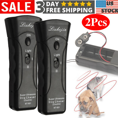 2X Ultrasonic Anti Dog Barking Trainer Pet Gentle LED Light Gentle Chaser Sonics