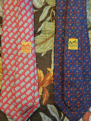 2 Gorgeous Hermes Ties Silk Made In France Hand Sewn Rare Animal And Chainlink