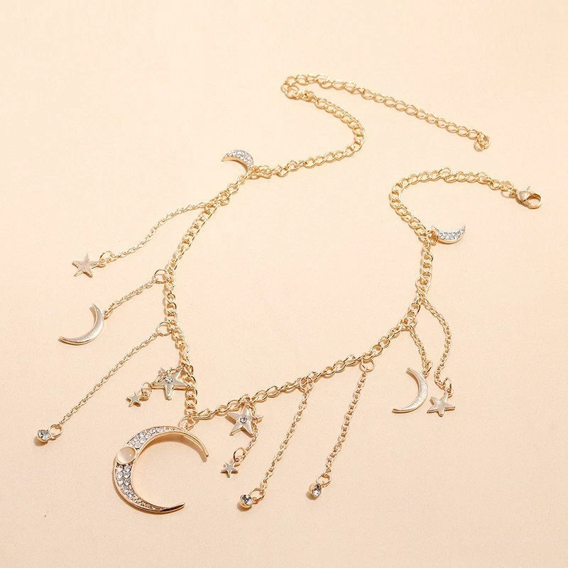 Mujer Collar Joyería Boho Cristal Gargantilla Collar Cadena Colgante Multicapa Foto 3 de 4