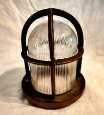 M VINTAGE NAUTICAL RAW BRONZE BULKHEAD COVER WITH GLASS INSERT
