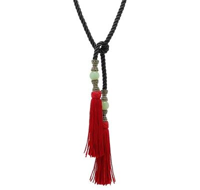 Heidi Daus "Lovely Luxe" Cord Lariat Necklace - Jade Look with Red