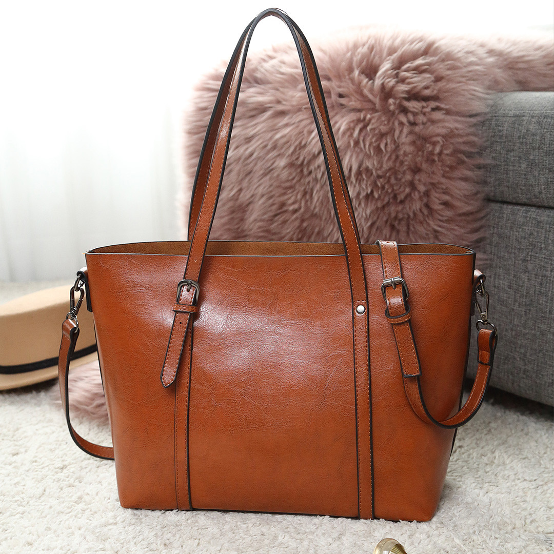 Women Designer Faux Leather Handbag Ladies Plain Large Shoulder Tote