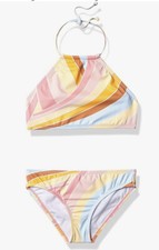 NWT Billabong Girls' Sea of Gold High Neck Two Piece Swim Set, Multi Size 4
