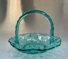 Cute Aqua Light Teal Glass Basket Trinket? Brides Basket? Candy Dish?