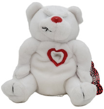 Idea Factory 1999 Meanies Valentines White Heartless Bear Bean Bag Plush