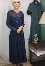 Elliette Petites Navy Dress Womens Size 12 Vintage New Old Stock