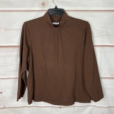 Denim & Co Top Women 1X Brown Mock Neck T-Shirt Long Sleeve Solid Cotton Stretch