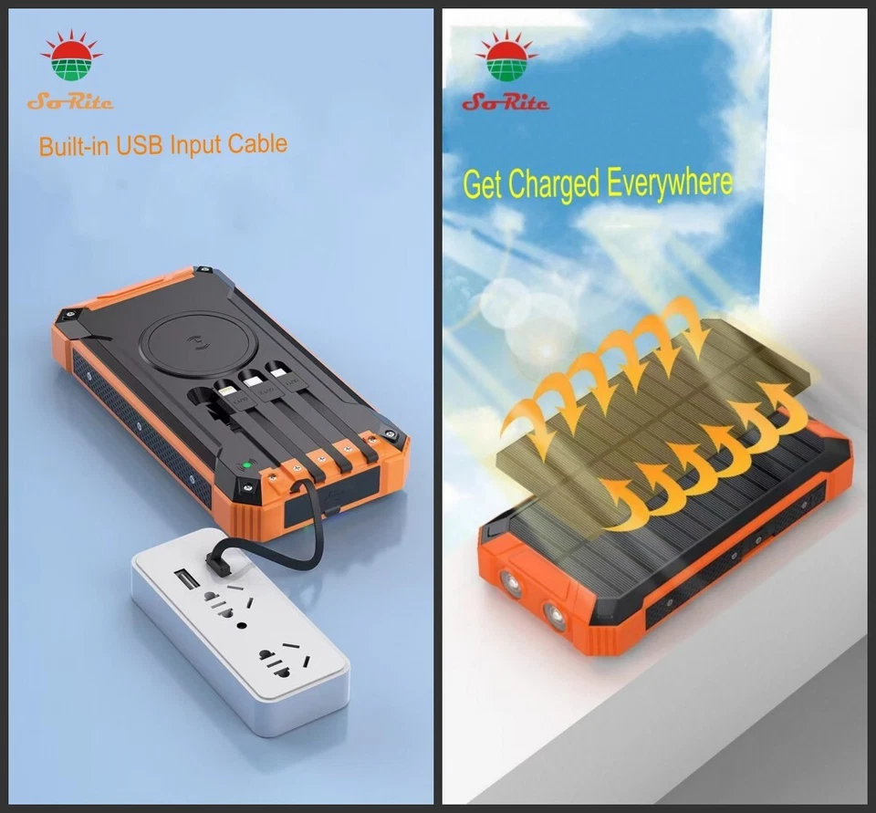 2025 Solar Charger Power Bank Wireless 4 iOS Type-C USB Cables iPhone Android - Image 4 of 4