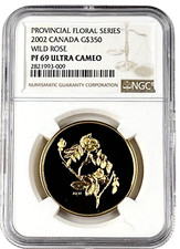2002 Wild Rose Canada 1.22oz Gold $350 Provincial Floral Series NGC PF 69 UC 2959.80 per troy oz
