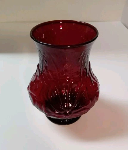 Vintage Anchor Hocking Rainflower 5-1/2" Royal Ruby Glass Daisy Flower Vase
