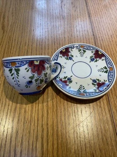 Delfts Poly Handpainted Holland C.S. Teacup And Saucer Vintage Floral