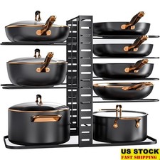 Adjustable Pot Pan Organizer Rack Cabinet Kitchen Storage Solution 8 Tier New