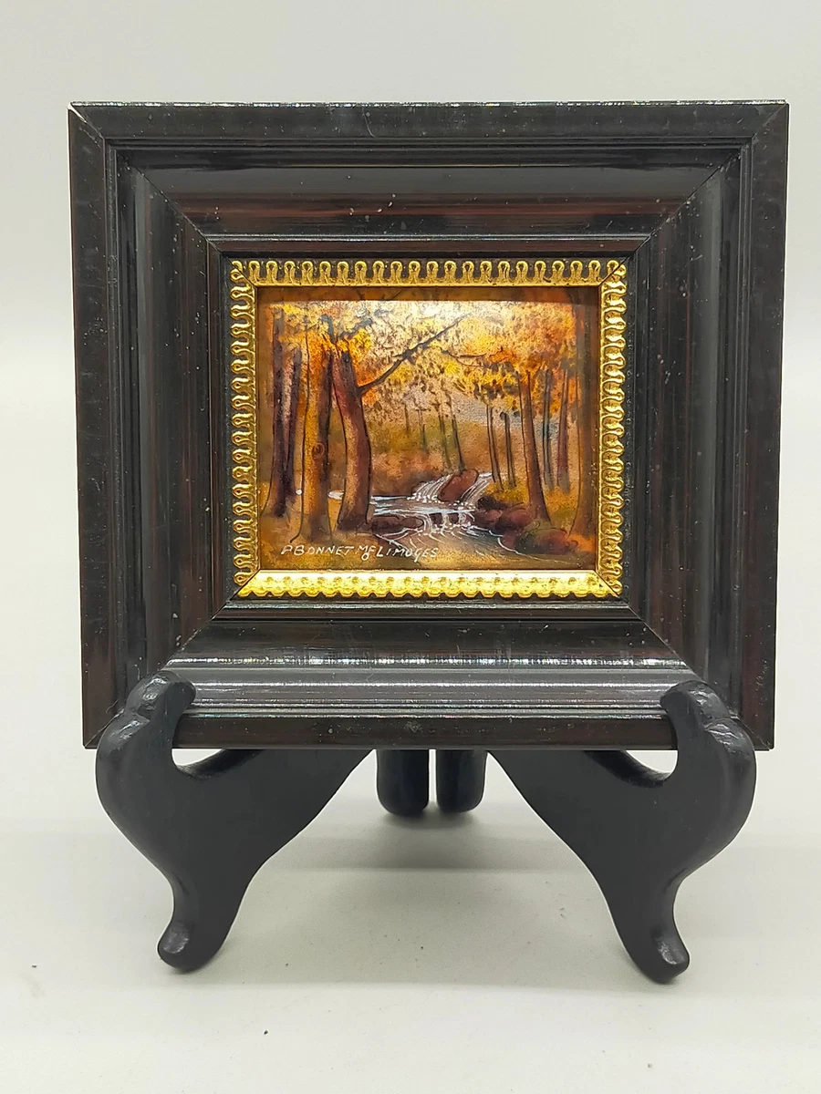 Limoges Emaille Kunst von Pierre Bonnet – Miniatur Herbstlandschaft