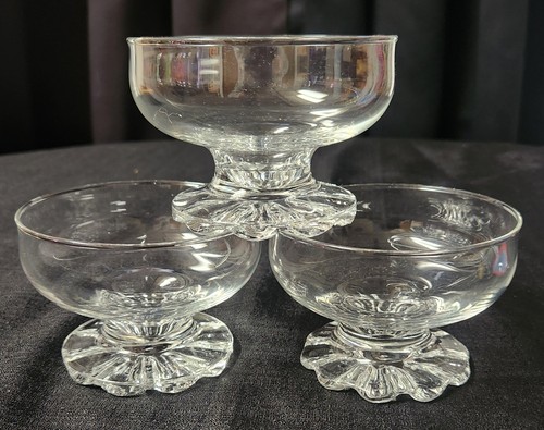 Vintage Crown Corning "Mirage" Flower Shaped Footed Dessert Bowl - Set of Three