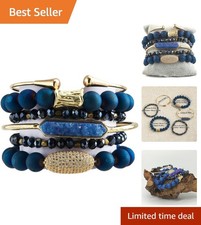 Elegant 6-Piece Handmade Stone Bead Bracelet Set - Perfect Gift for Women