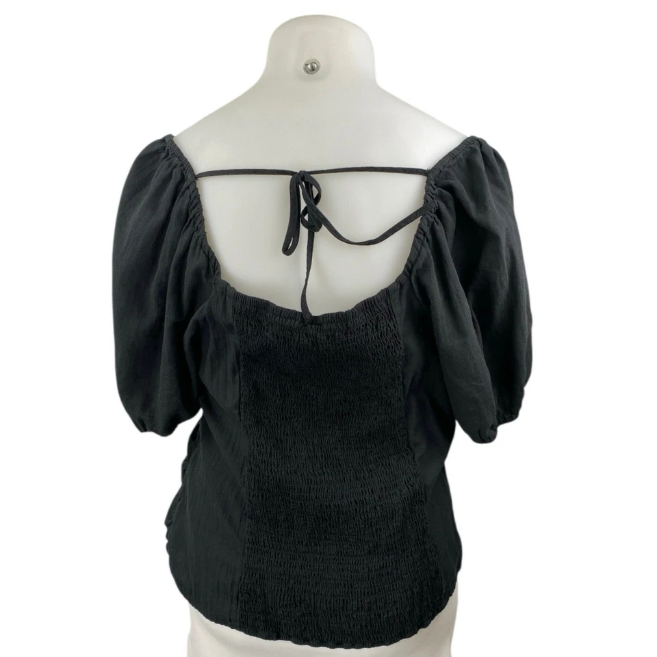 Blusa Top Ava & Viv Para Mujer Negra Acanalada Manga Corta Abullonada Talla 2X Foto 2 de 4