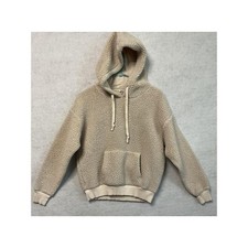 American Eagle Hoodie Sweatshirt Womens Small Beige Sherpa Fleece Pullover