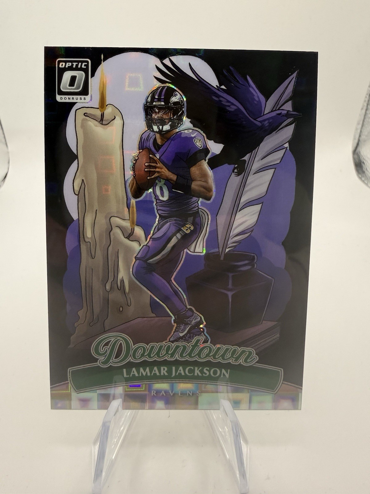 2025 Panini Donruss Optic Downtown Lamar Jackson Black Pandora Prizm /25 Ravens