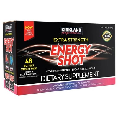 Kirkland Signature Extra Strength Energy Shot, 48 Bottles (2 Flavors), 2 Oz Each