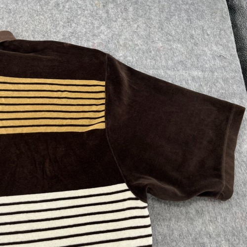 Ecko Unltd Mens Short Sleeve Velour 3XL Brown Gold Stripe Polo Shirt *Stained* - Picture 19 of 19