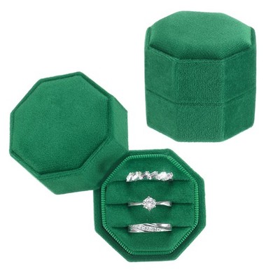 3 Slots Velvet Ring Boxes, 2 Pack Octagonal Jewelry Organizer, Emerald