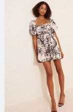 BHLDN Anthropologie Nina Puff Sleeve Taffeta Toile Mini Dress Ivory Medium
