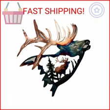 Alnicov Animal Shape Metal Wall Art,Elk Shoulder Up Metal Wall Art Decor for Liv