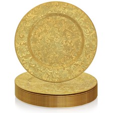 Plastic Round Charger Plates Dinner Floral Antique Setting Gold 13 Inch 12PC