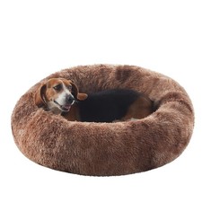33in Donut Dog Bed for MediumLarge Dogs, Calming Fluffy Washable Cover, 65 lb