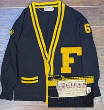 Varsity Sweater 1968 Vintage Size 42 Black/Yellow Ripon Awards Wool Letterman