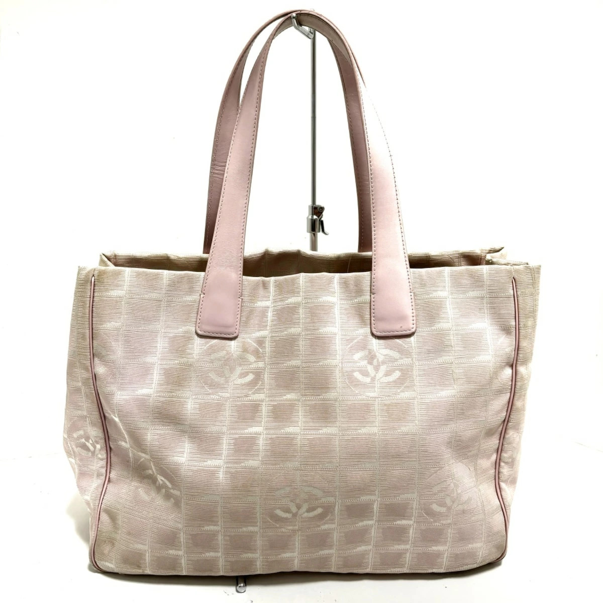 Vintage CHANEL New Travel Line Tote MM Pink Ivory Nylon Jacquard Bag