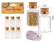Pack of 6 Mini Glass Bottle Cork Top 4cm Small Tiny DIY Craft Jars Wish Bottles