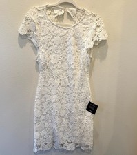 NWT Lulus White Floral Lace Dress Small Cap Sleeves Pencil Backless Medium Mini