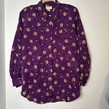 Vintage 90's Tess Women's Blouse Purple with Crown Designs Size 8