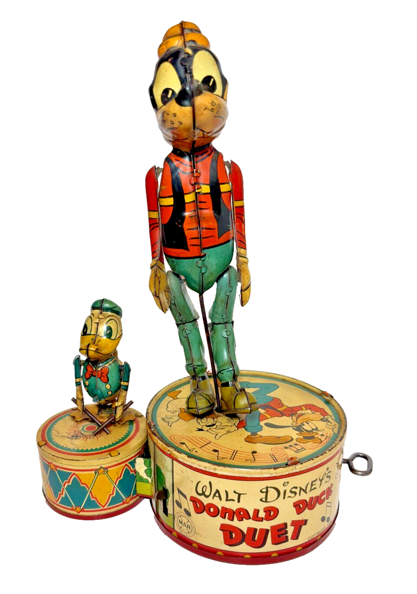 Vintage Marx Walt Disney Donald Duck Duet Windup Toy w/ Original