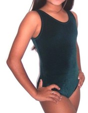 AMS Gymnastics Basic Leotard Child Medium CM Dance Ballet Velvet Spandex Green