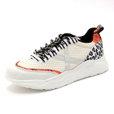2318D scarpe sneakers donna UNIC X MUNICH white leather/tissue scarpe shoe woman