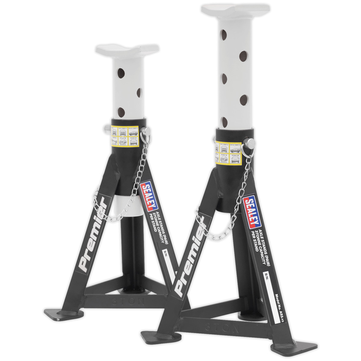Sealey AS3 Axle Stands (Pair) 3tonne Capacity per Stand - White