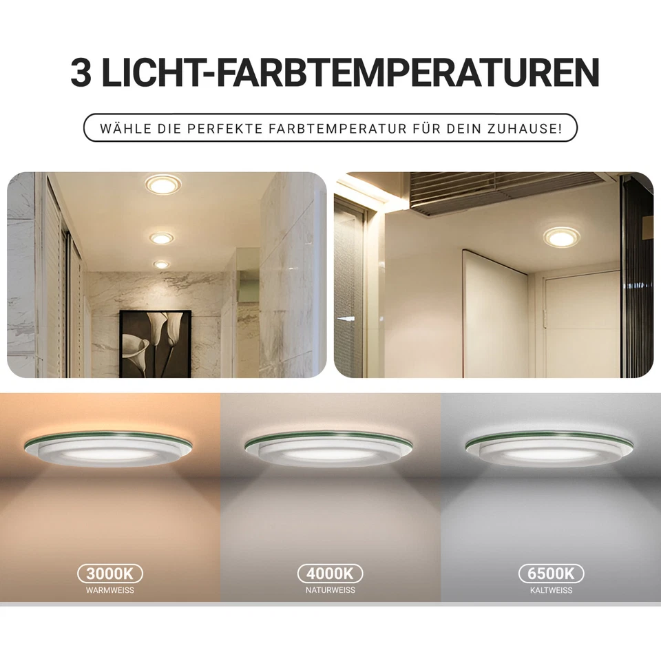 XTRALIGHTS LED Panel Glas Einbaustrahler Deckenleuchte Einbau Beleuchtung Rund - Bild 3 von 4
