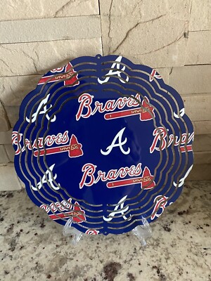 Atlanta Braves Inspired 8 Inch METAL WIND-GARDEN Spinner With Spin Clip