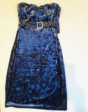 GUESS Navy Blue Strapless Crushed Velvet Satin Belt Dress Size S
