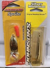 Lot of 2- Johnson Silver Minnow Weedless Wonder Spoon 2-1/2" Gold 1/4" & 1/2oz