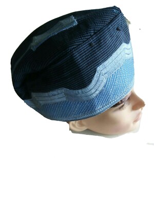 BLUE/BLACK CAP ASO OKE TRADITIONAL ASO EBI FOR MEN AND YOUTHS 23 1/2 INCHES 