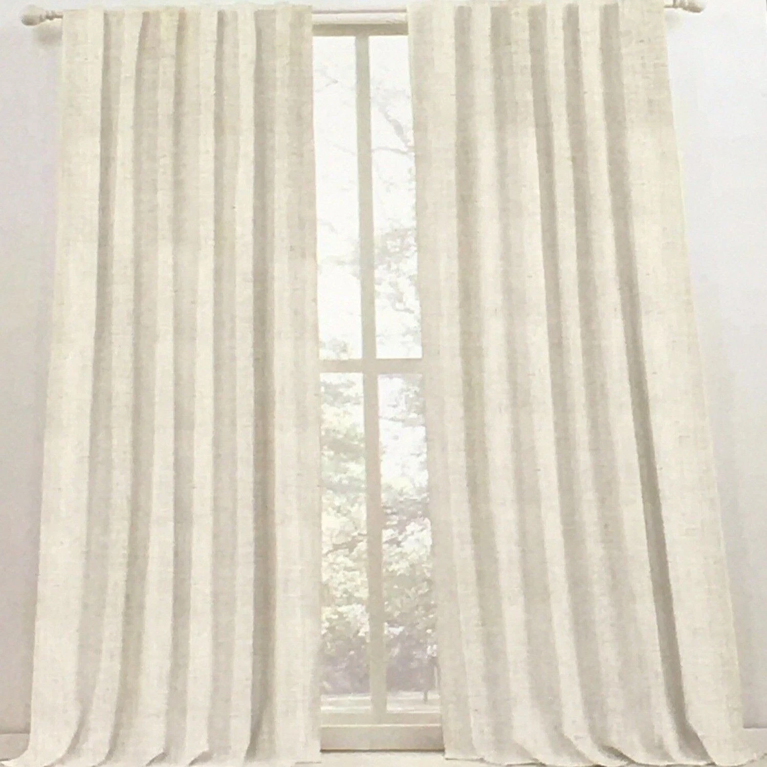 2pc Ralph Lauren Linen Herringbone Blackout Panel Window Curtains 52x108 Natural