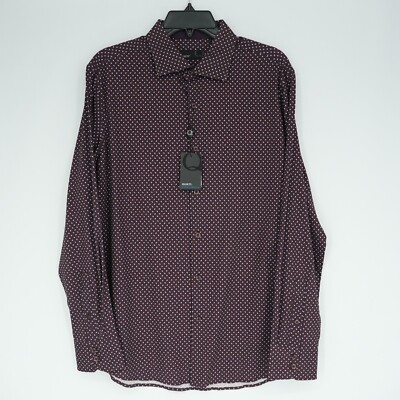 Quieti Nova Stretch Mens Long-Sleeve Shirt M Burgundy White Geo Stretch NWT $135