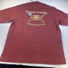 TOMMY BAHAMA FOOTBALL Shirt Sz M LEGEND OF THE GRILL IRON HAWAIIAN SHIRT New