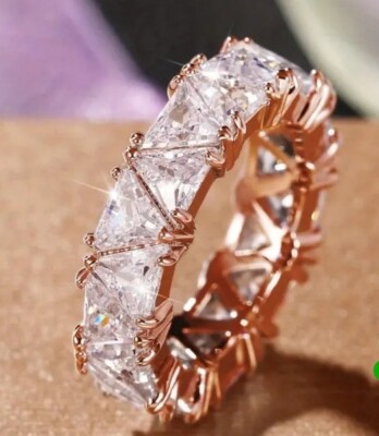 18K Rose Gold-Plated Triangle Trillion Zircon Eternity Band Ring Size 7
