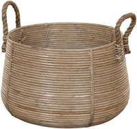 Retro-Design Dekokorb Flechtkorb Aufbewahrung Korb Rattan Mit Griffen (Grau)